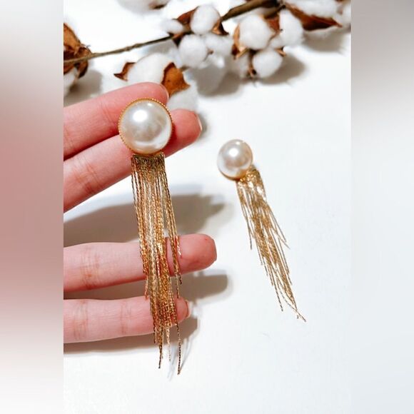 Pearl tassel drop earrings N249 - Picture 2 of 4